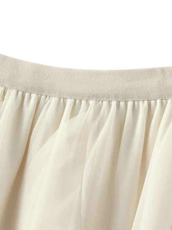 A-Line Loose Elasticity Gauze Pleated Solid Color Split-Joint Skirts - Image 5