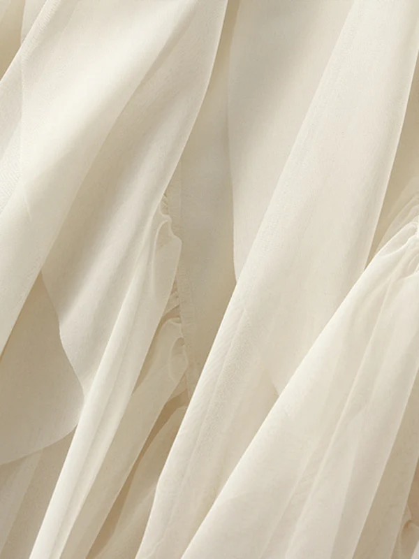 A-Line Loose Elasticity Gauze Pleated Solid Color Split-Joint Skirts - Image 6