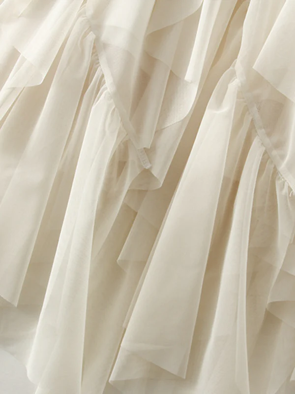 A-Line Loose Elasticity Gauze Pleated Solid Color Split-Joint Skirts - Image 7