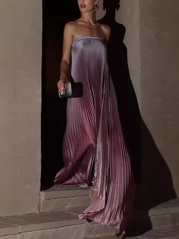A-Line Loose Elasticity Gradient Pleated Tube Evening Dresses Maxi Dresses - Image 2