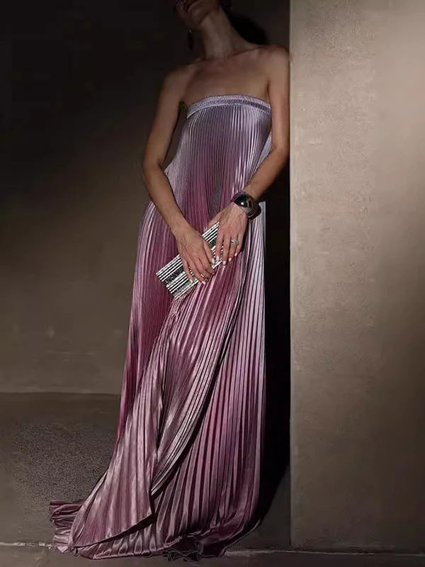 A-Line Loose Elasticity Gradient Pleated Tube Evening Dresses Maxi Dresses - Image 3