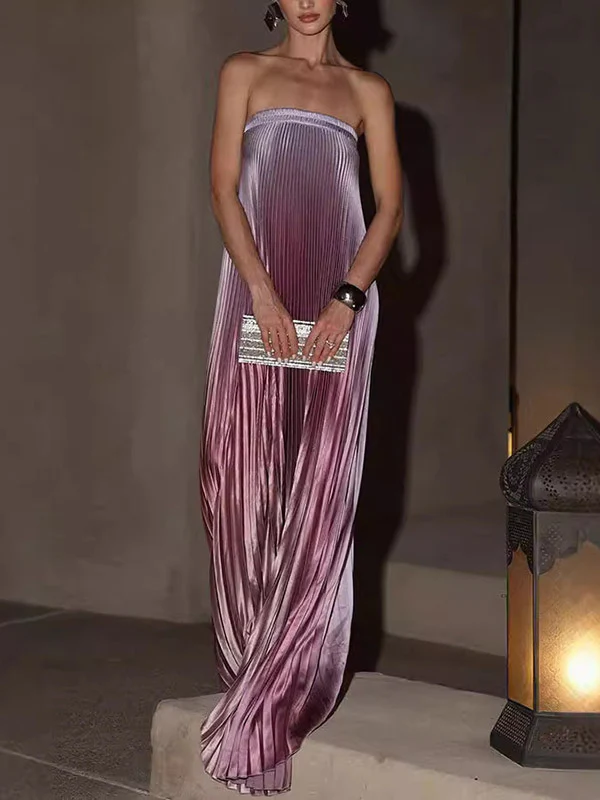 A-Line Loose Elasticity Gradient Pleated Tube Evening Dresses Maxi Dresses - Image 4