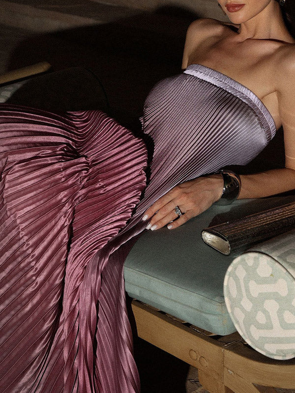 A-Line Loose Elasticity Gradient Pleated Tube Evening Dresses Maxi Dresses - Image 7