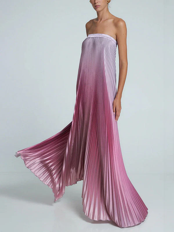 A-Line Loose Elasticity Gradient Pleated Tube Evening Dresses Maxi Dresses - Image 9