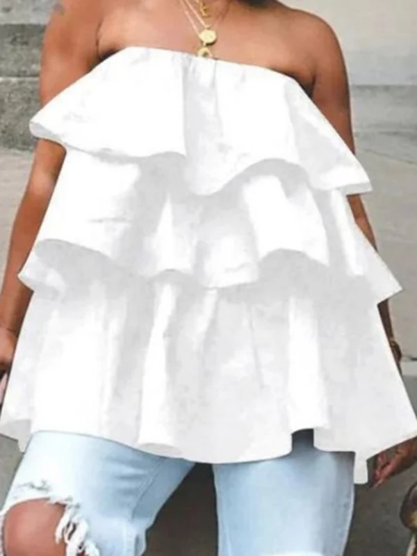 A-Line Loose Elasticity Layered Ruffled Solid Color Tube Vest Top - Image 2