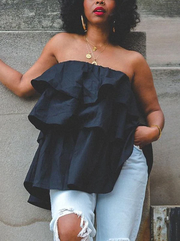 A-Line Loose Elasticity Layered Ruffled Solid Color Tube Vest Top - Image 3