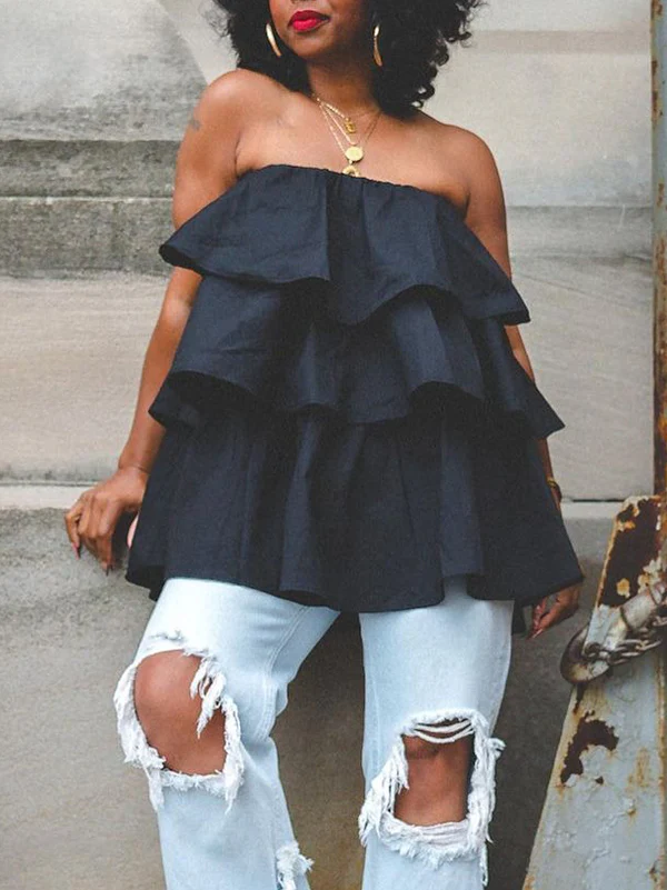 A-Line Loose Elasticity Layered Ruffled Solid Color Tube Vest Top - Image 4