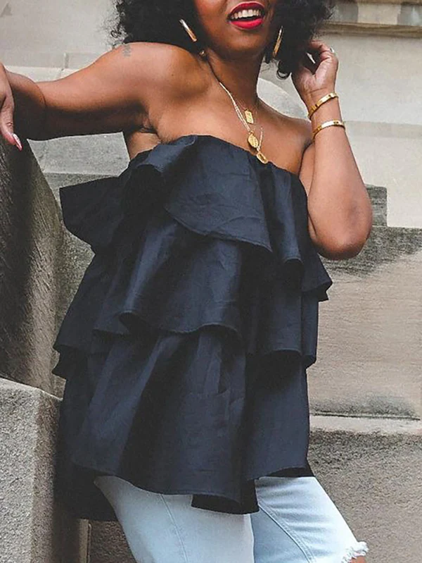 A-Line Loose Elasticity Layered Ruffled Solid Color Tube Vest Top - Image 5