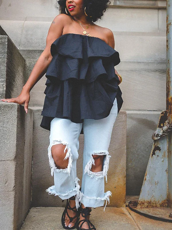 A-Line Loose Elasticity Layered Ruffled Solid Color Tube Vest Top - Image 7