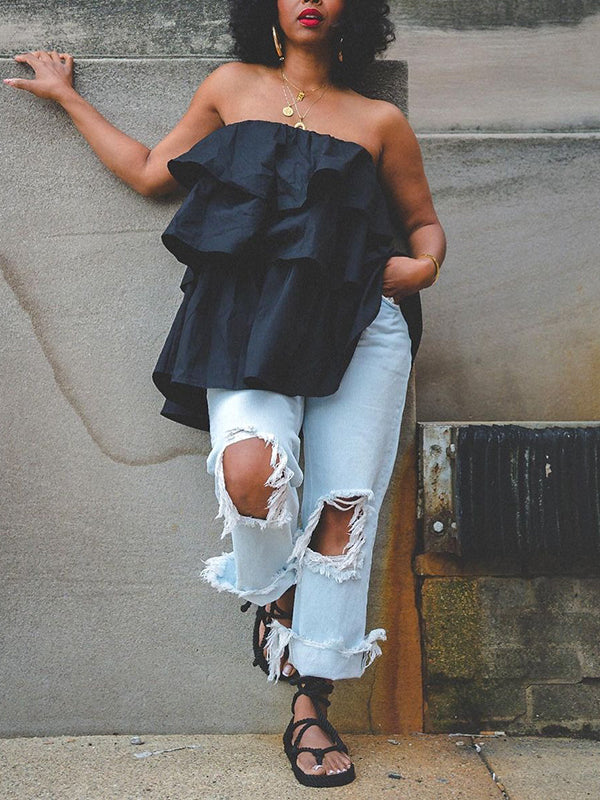 A-Line Loose Elasticity Layered Ruffled Solid Color Tube Vest Top - Image 8