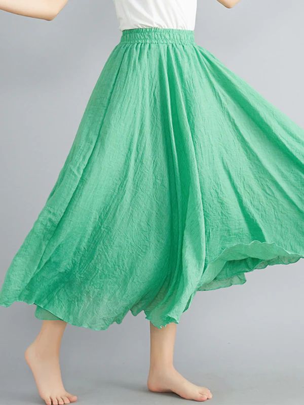 A-Line Loose Elasticity Pleated Solid Color Skirts - Image 11
