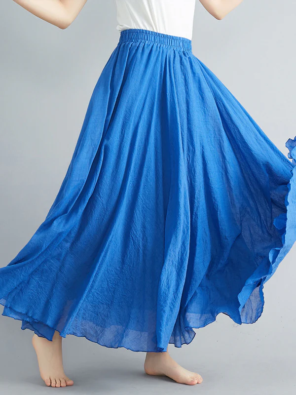 A-Line Loose Elasticity Pleated Solid Color Skirts - Image 13