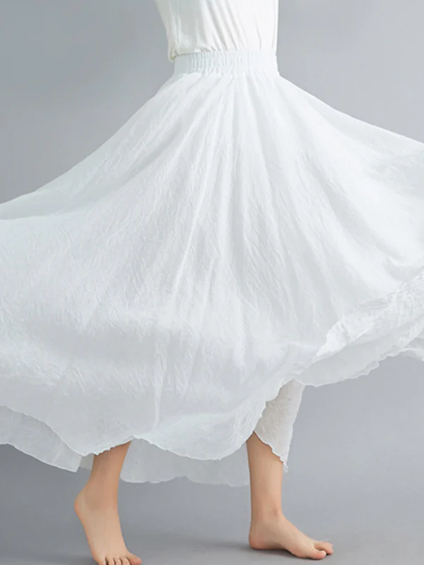 A-Line Loose Elasticity Pleated Solid Color Skirts - Image 14