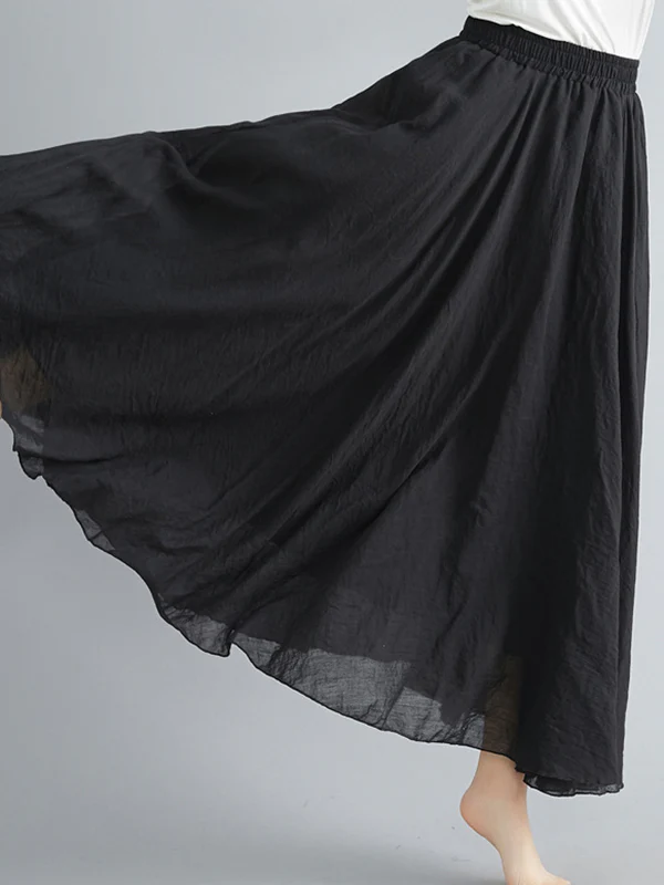 A-Line Loose Elasticity Pleated Solid Color Skirts - Image 15