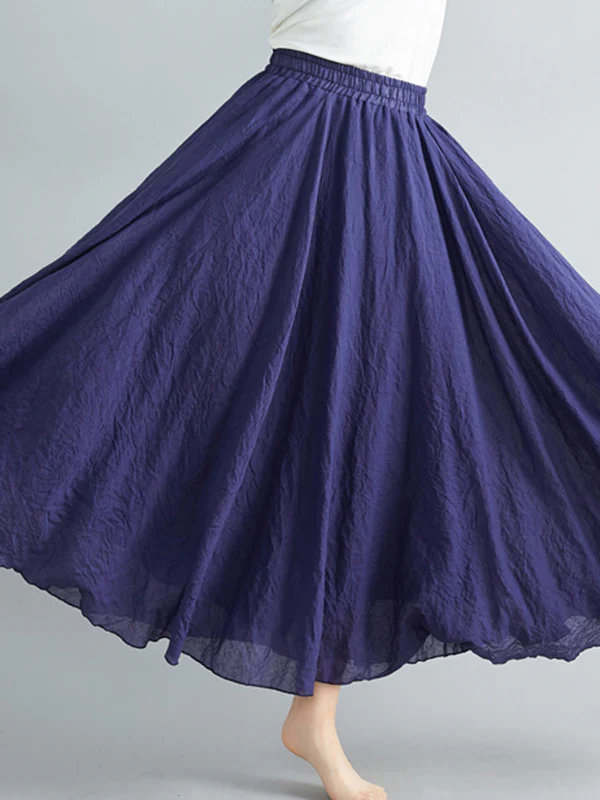 A-Line Loose Elasticity Pleated Solid Color Skirts - Image 16