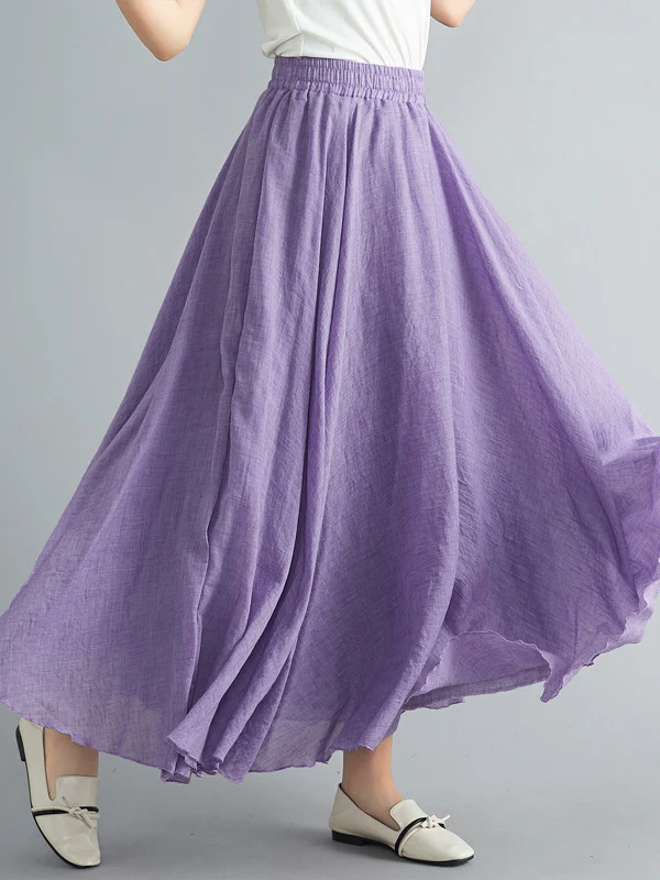 A-Line Loose Elasticity Pleated Solid Color Skirts - Image 17
