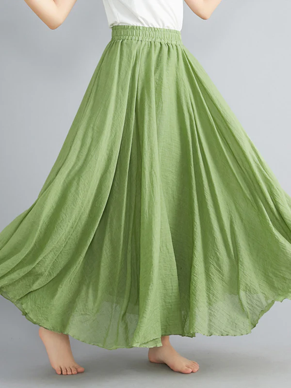 A-Line Loose Elasticity Pleated Solid Color Skirts - Image 2