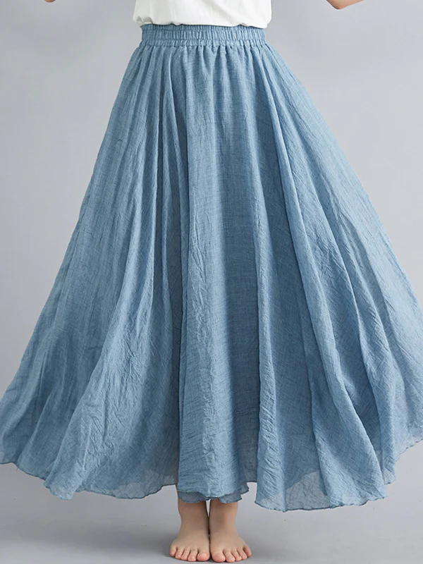 A-Line Loose Elasticity Pleated Solid Color Skirts - Image 5