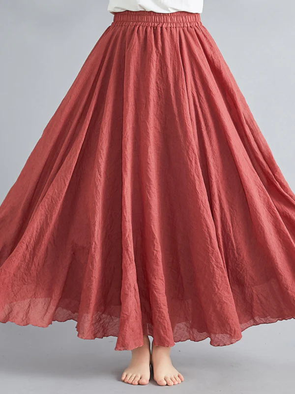 A-Line Loose Elasticity Pleated Solid Color Skirts - Image 6
