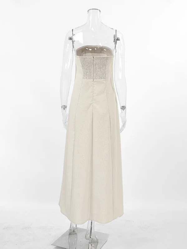 A-Line Loose Elasticity Pockets Solid Color Zipper Tube Maxi Dresses - Image 10