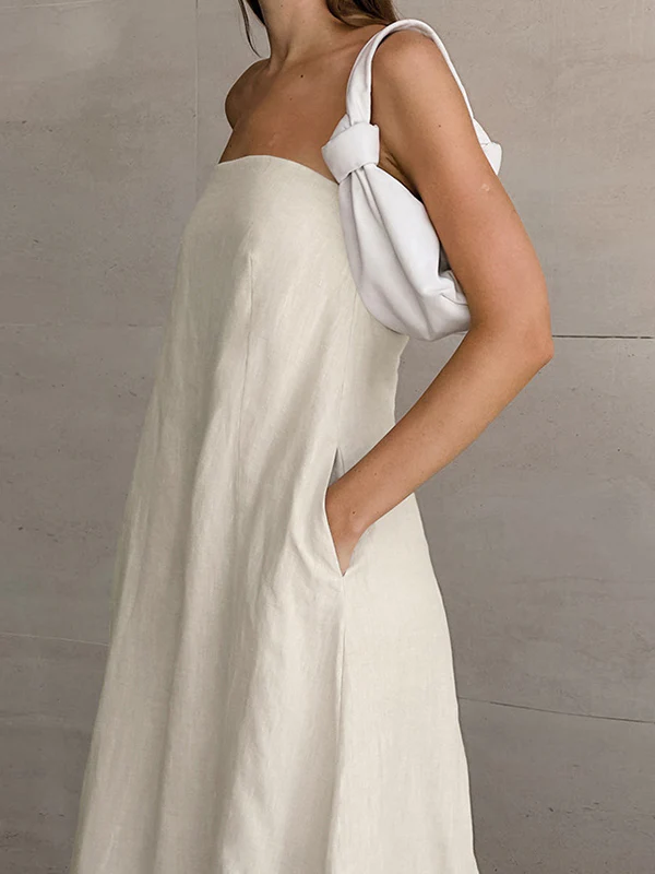A-Line Loose Elasticity Pockets Solid Color Zipper Tube Maxi Dresses - Image 4
