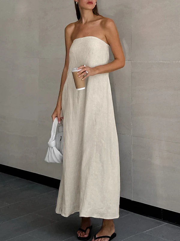 A-Line Loose Elasticity Pockets Solid Color Zipper Tube Maxi Dresses - Image 5