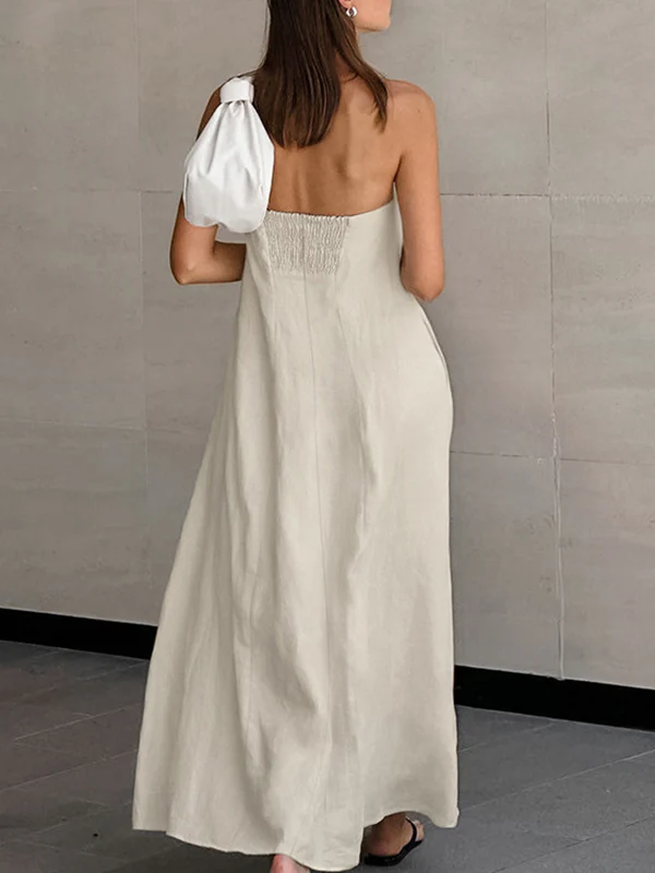 A-Line Loose Elasticity Pockets Solid Color Zipper Tube Maxi Dresses - Image 6