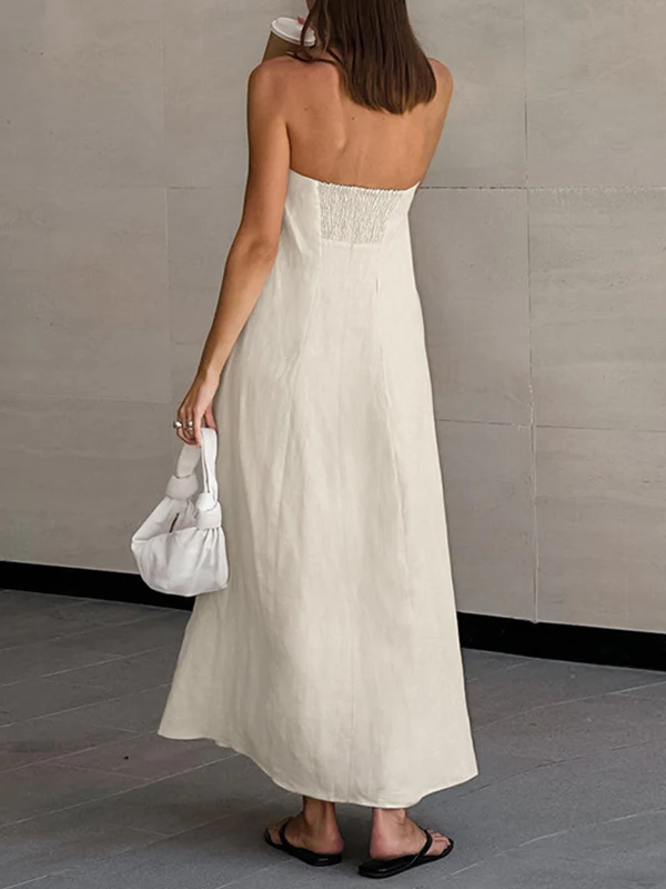 A-Line Loose Elasticity Pockets Solid Color Zipper Tube Maxi Dresses - Image 7