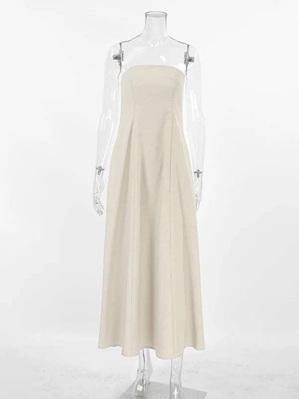 A-Line Loose Elasticity Pockets Solid Color Zipper Tube Maxi Dresses - Image 8