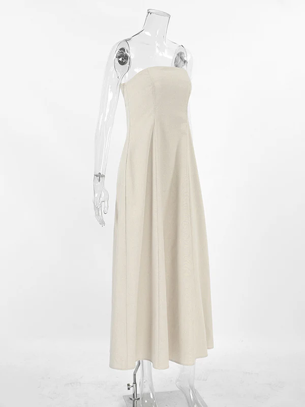 A-Line Loose Elasticity Pockets Solid Color Zipper Tube Maxi Dresses - Image 9