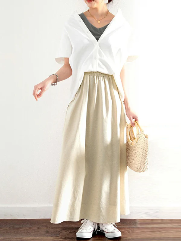 A-Line Loose Elasticity Solid Color Skirts Bottoms - Image 10