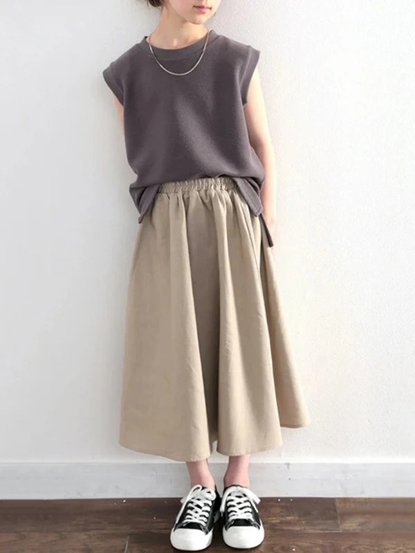 A-Line Loose Elasticity Solid Color Skirts Bottoms - Image 11