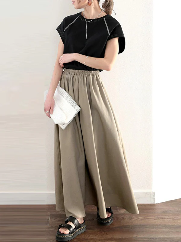 A-Line Loose Elasticity Solid Color Skirts Bottoms - Image 12