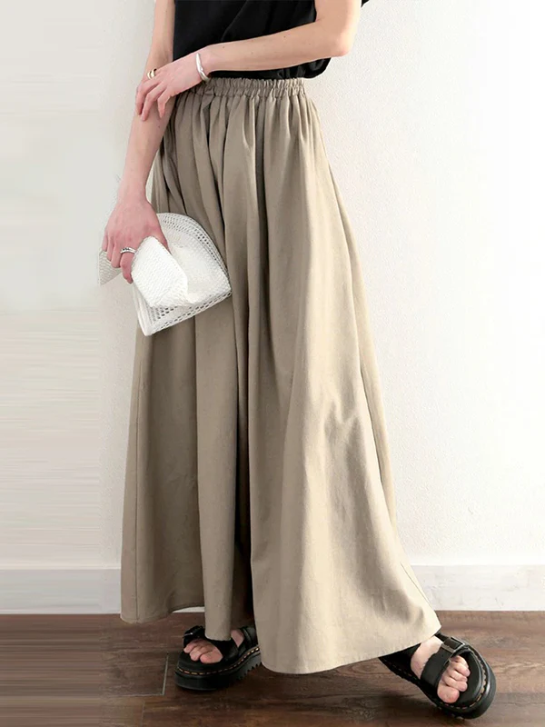 A-Line Loose Elasticity Solid Color Skirts Bottoms - Image 4