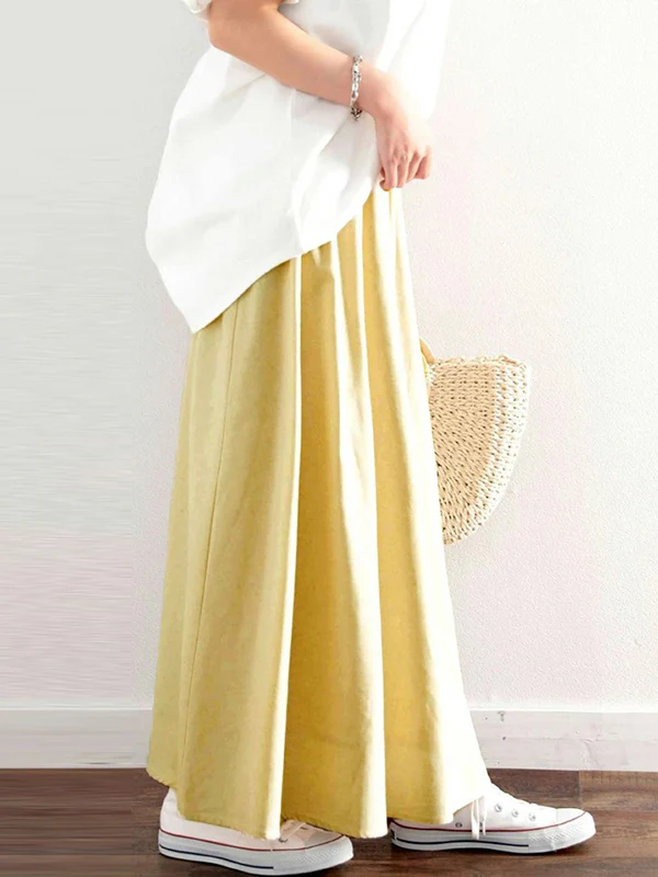 A-Line Loose Elasticity Solid Color Skirts Bottoms - Image 5