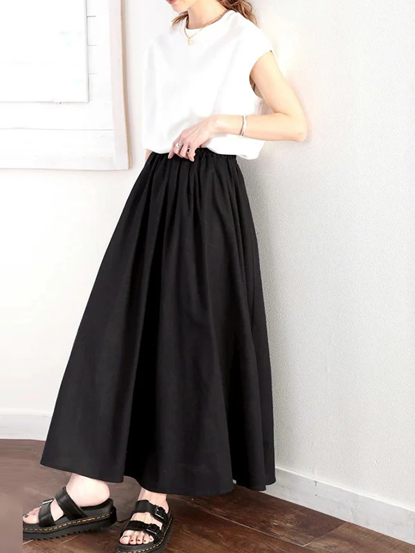 A-Line Loose Elasticity Solid Color Skirts Bottoms - Image 7