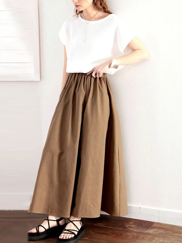 A-Line Loose Elasticity Solid Color Skirts Bottoms - Image 9