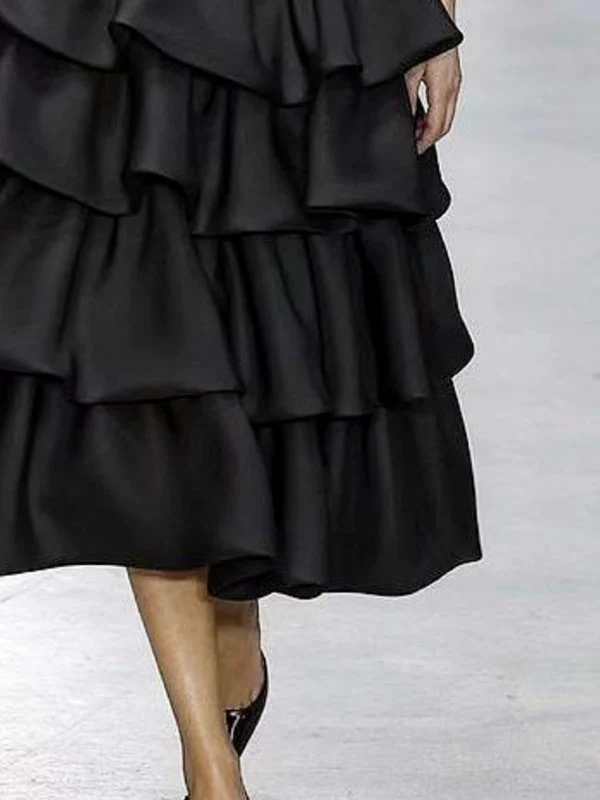 A-Line Loose Falbala Layered Solid Color Skirts Bottoms - Image 4