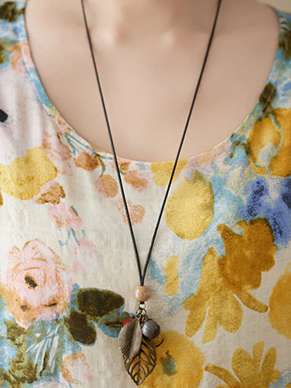 A-Line Loose Floral Printed Round-Neck Midi Dresses - Image 12