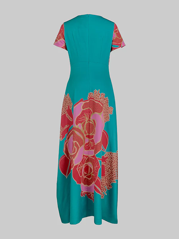 A-Line Loose Floral Printed Split-Joint Deep V-Neck Evening Dresses Maxi Dresses - Image 5