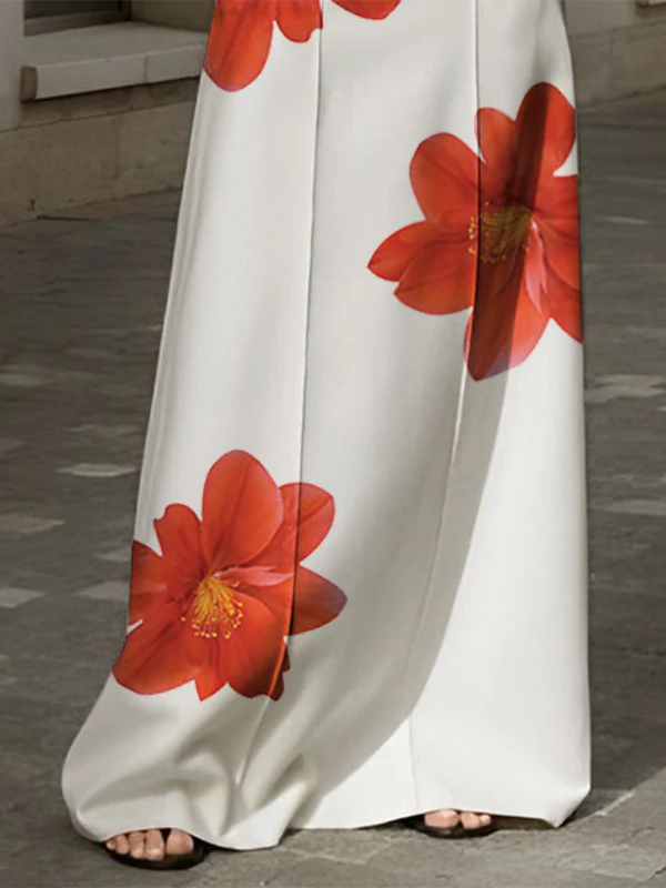 A-Line Loose Flower Print No Belt Skirts Bottoms - Image 3