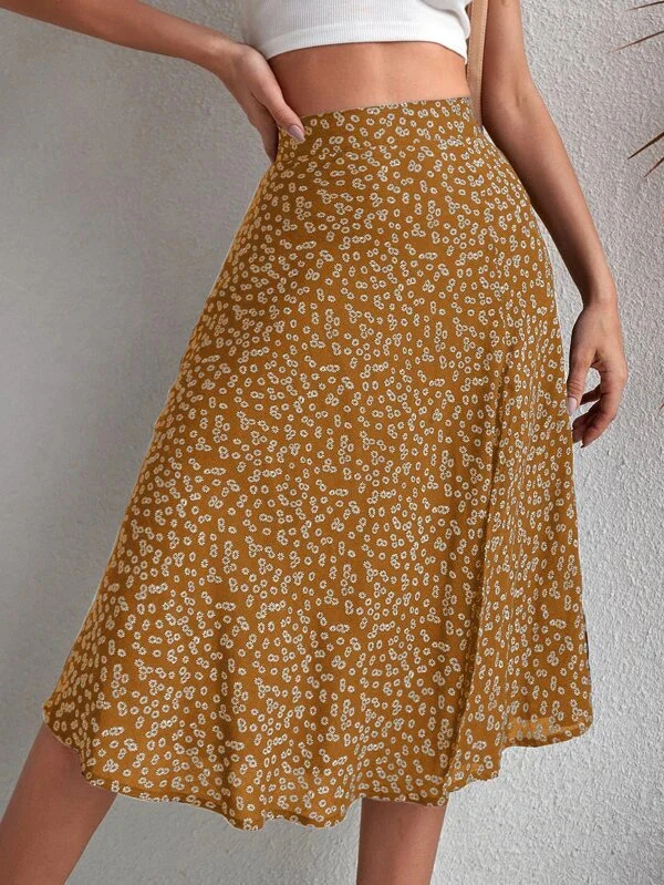 A-Line Loose Flower Print Split-Side Skirts Bottoms - Image 10