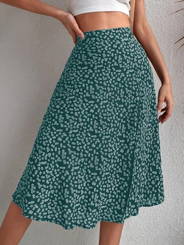 A-Line Loose Flower Print Split-Side Skirts Bottoms - Image 13
