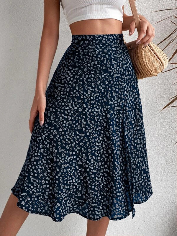 A-Line Loose Flower Print Split-Side Skirts Bottoms - Image 16