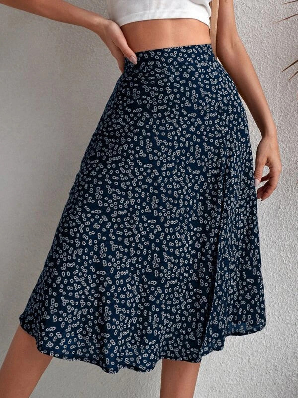 A-Line Loose Flower Print Split-Side Skirts Bottoms - Image 17