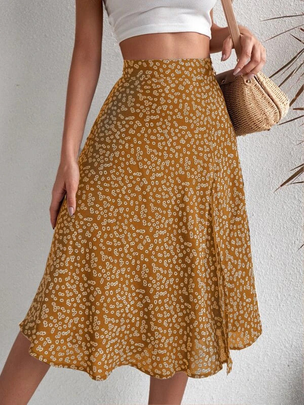 A-Line Loose Flower Print Split-Side Skirts Bottoms - Image 18