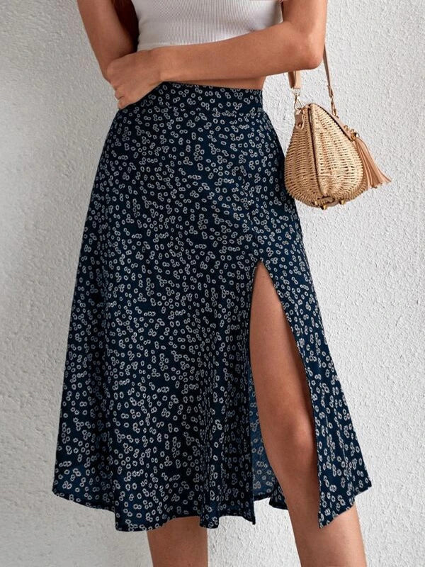 A-Line Loose Flower Print Split-Side Skirts Bottoms - Image 2