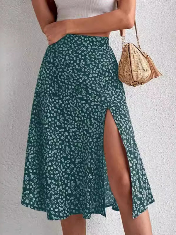 A-Line Loose Flower Print Split-Side Skirts Bottoms - Image 5