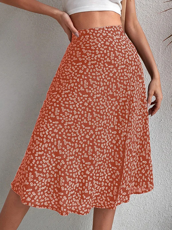 A-Line Loose Flower Print Split-Side Skirts Bottoms - Image 8