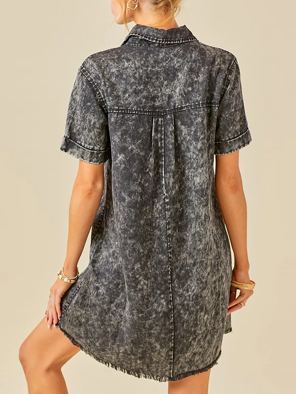 A-Line Loose Fringed Pleated Pockets Split-Joint Lapel Mini Dresses - Image 6